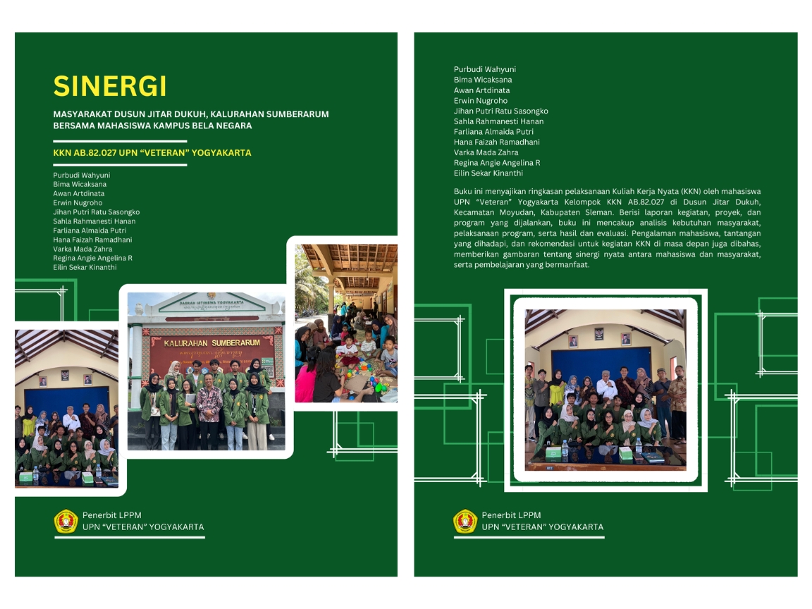 Cover Buku Sinergi Masyarakat Dusun Jitar Dukuh, Kalurahan Sumberarum Bersama Mahasiswa Kampus Bela Negara